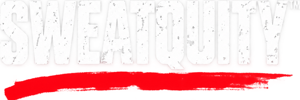 SWEATQUITY distressed logo with red brushstroke